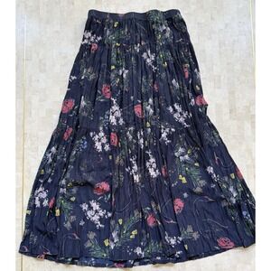 Ines de la Fressange Uniqlo Navy Floral Twist Pleated Long Skirt Church Sz M